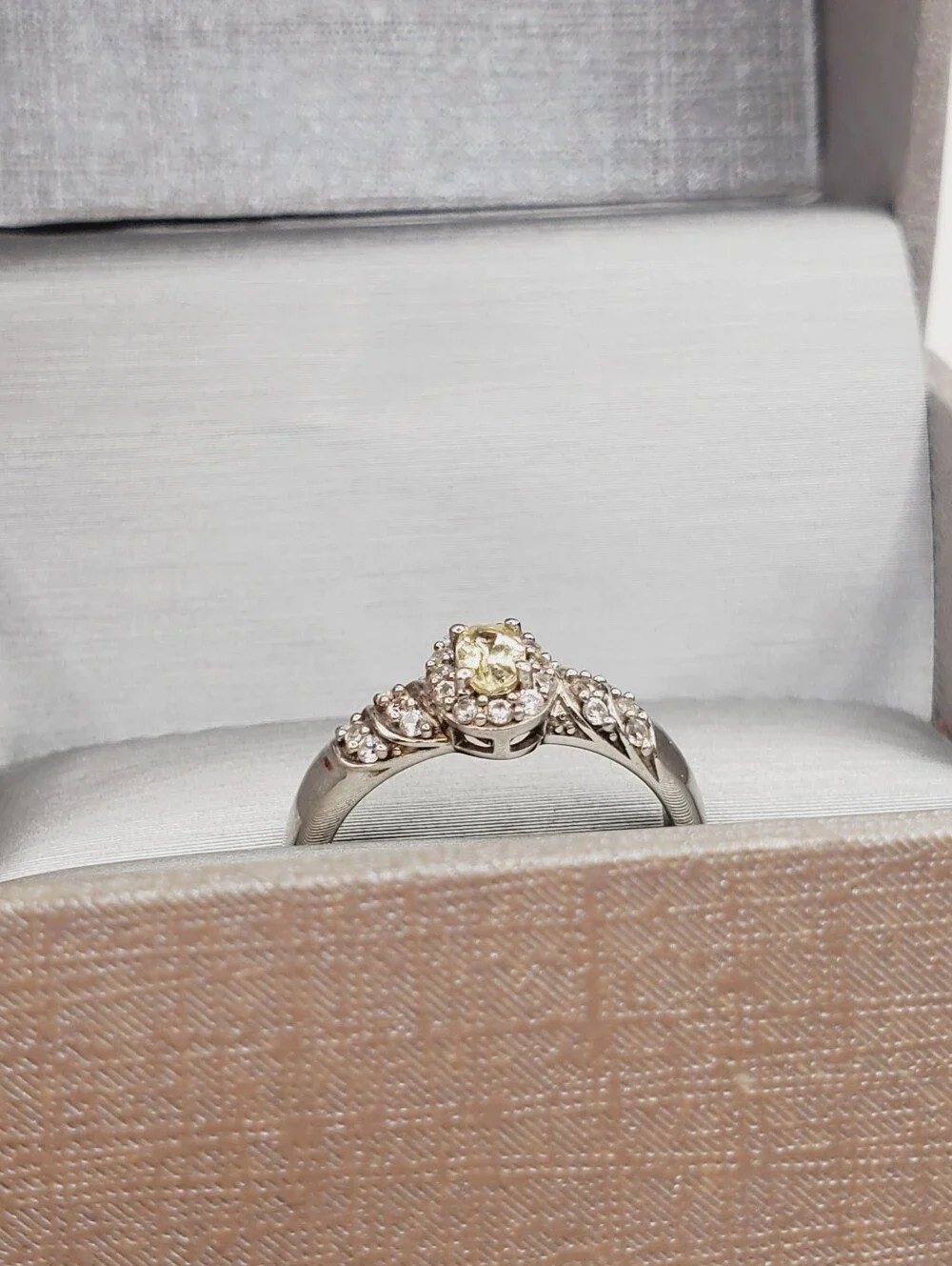 Golden Apatite & White Zircon 925 Sterling Silver Halo Ring